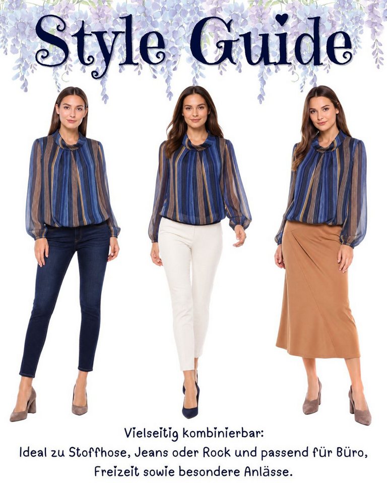 dy_mode Chiffonbluse Damen Bluse Chiffon Langarmbluse mit Glanzfäden Schlupfbluse Leichte Übergangsqualität, vertikalen Streifen-Design – Bild 5 von 5