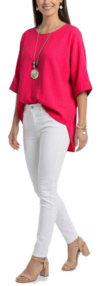 dy_mode Kurzarmbluse Damen Bluse Oversize Tunika Leichte Viskosebluse Oberteil Einfarbig in Unifarbe, High-Low Saum, mit passende Kette – Bild 2 von 5
