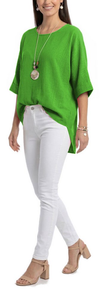 dy_mode Kurzarmbluse Damen Bluse Oversize Tunika Leichte Viskosebluse Oberteil Einfarbig in Unifarbe, High-Low Saum, mit passende Kette – Bild 2 von 5
