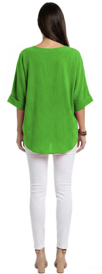 dy_mode Kurzarmbluse Damen Bluse Oversize Tunika Leichte Viskosebluse Oberteil Einfarbig in Unifarbe, High-Low Saum, mit passende Kette – Bild 3 von 5