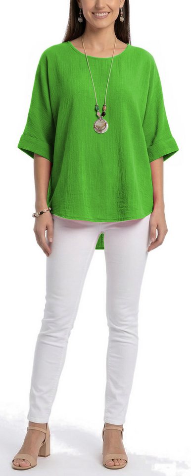 dy_mode Kurzarmbluse Damen Bluse Oversize Tunika Leichte Viskosebluse Oberteil Einfarbig in Unifarbe, High-Low Saum, mit passende Kette – Bild 4 von 5