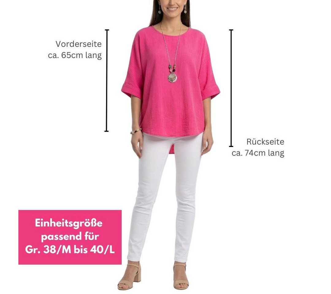 dy_mode Kurzarmbluse Damen Bluse Oversize Tunika Leichte Viskosebluse Oberteil Einfarbig in Unifarbe, High-Low Saum, mit passende Kette – Bild 5 von 5