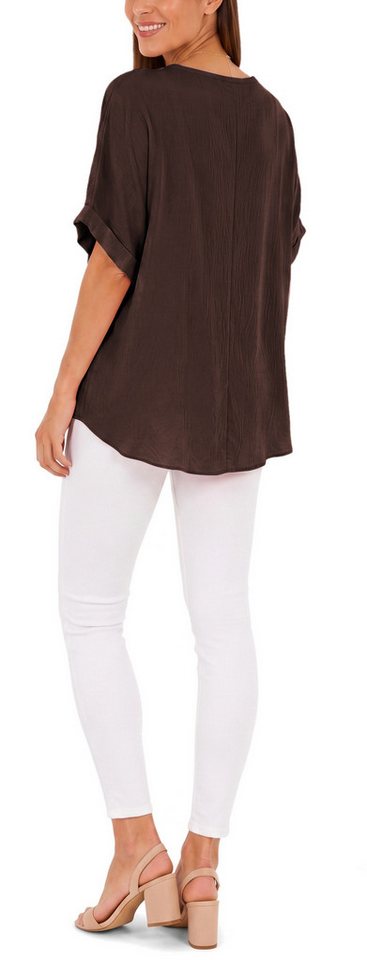 dy_mode Kurzarmbluse Kurzarmbluse Damen Blusenshirt Oberteil Oversize Tunika in Unifarbe, mit Statementkette – Bild 2 von 4