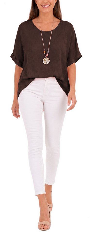 dy_mode Kurzarmbluse Kurzarmbluse Damen Blusenshirt Oberteil Oversize Tunika in Unifarbe, mit Statementkette – Bild 3 von 4