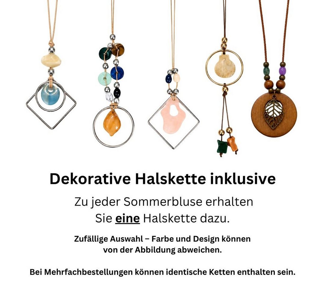 dy_mode Kurzarmbluse Damen Kurzarm Bluse Leichte Sommer Tunika Baumwollbluse Oberteil in Unifarbe, mit passende Kette – Bild 5 von 5