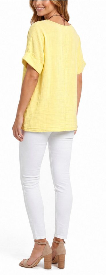 dy_mode Kurzarmbluse Damen Kurzarm Bluse Leichte Sommer Tunika Baumwollbluse Oberteil in Unifarbe, mit passende Kette – Bild 3 von 5