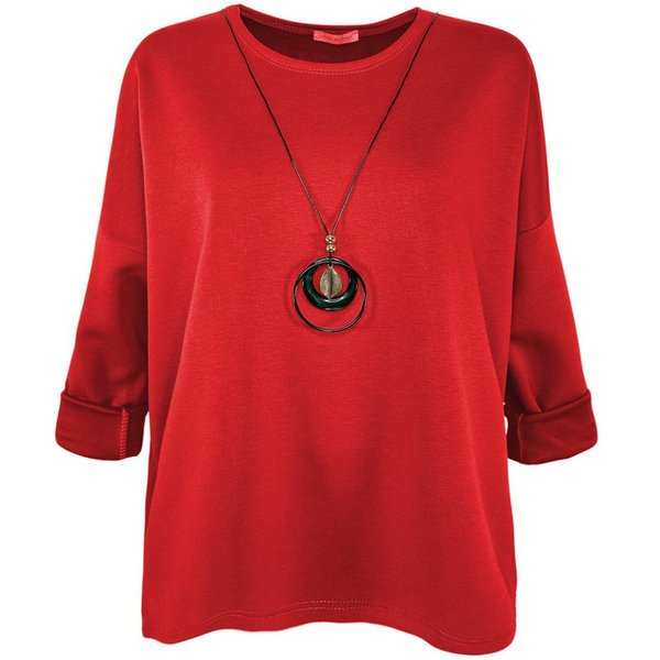 dy_mode Longshirt Damen Longshirt Oversize Weites Tunika Shirt Oberteil Übergangszeit in Unifarbe, mit passende Kette
