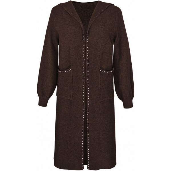 dy_mode Longstrickjacke Damen Strickmantel Langer Cardigan Strickjacke Strickcardigan Kapuze in Unifarbe, mit Kapuze und Ziernieten