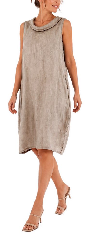 dy_mode Midikleid Damen Leinenkleid Luftiges Midi Sommerkleid Ballonkleid Strandkleid in Unifarbe, Wasserfallkragen, mit seitlichen Eingriffstaschen – Bild 2 von 5