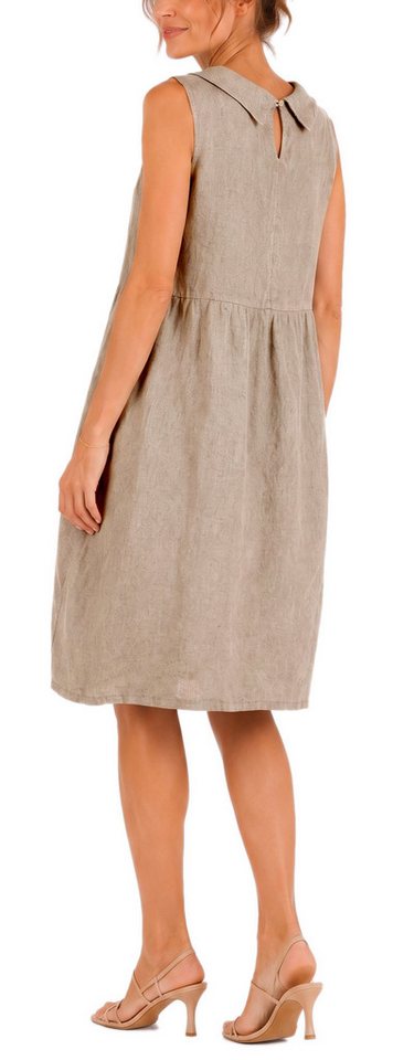 dy_mode Midikleid Damen Leinenkleid Luftiges Midi Sommerkleid Ballonkleid Strandkleid in Unifarbe, Wasserfallkragen, mit seitlichen Eingriffstaschen – Bild 3 von 5