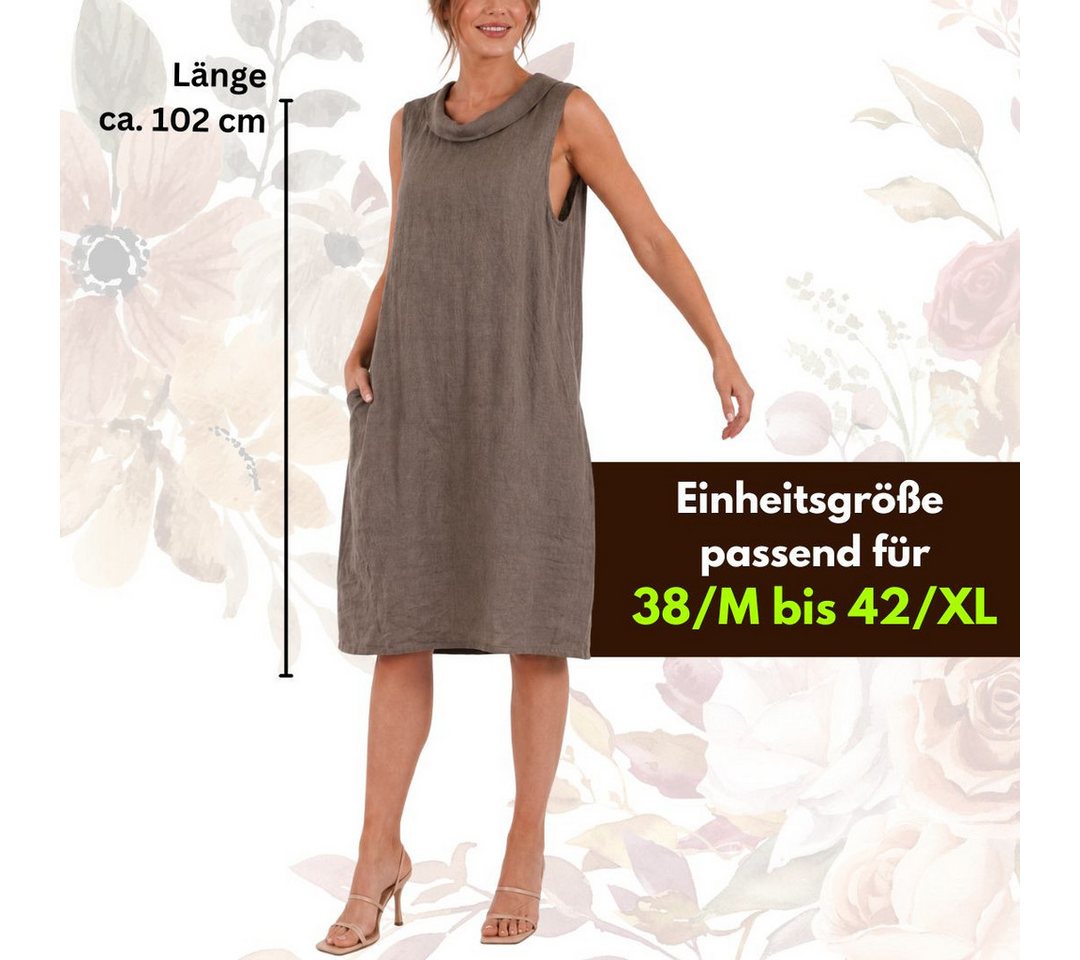dy_mode Midikleid Damen Leinenkleid Luftiges Midi Sommerkleid Ballonkleid Strandkleid in Unifarbe, Wasserfallkragen, mit seitlichen Eingriffstaschen – Bild 5 von 5