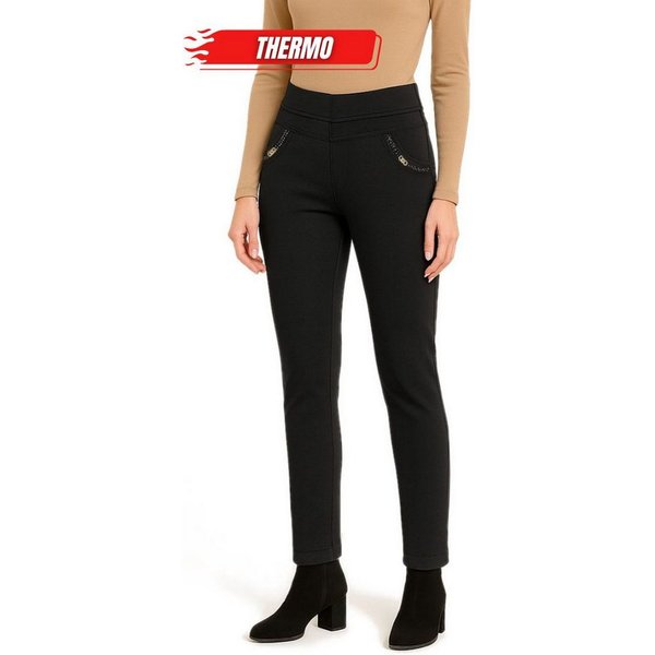 dy_mode Thermohose Damen Thermohose Schwarz Stretchhose mit Innenfutter Winterhose in Unifarbe, Middel Waist, mit Innenfutter, mit elastischem Bund