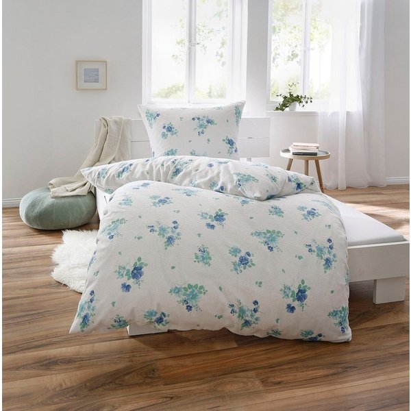 Dyckhoff Bettwäsche Blaue Lein Blume, Frottee, 2 teilig, aus Weichfrottier