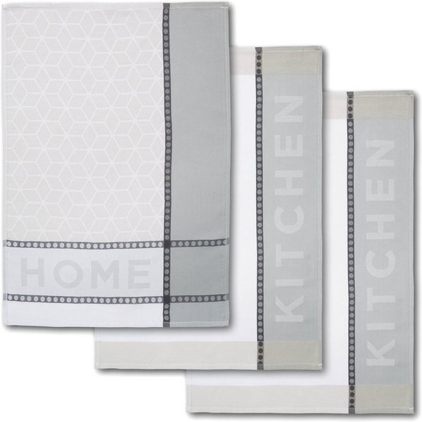 Dyckhoff Geschirrtuch HOME & KITCHEN, Maße je Tuch ca. 50x70 cm, aus 100% Baumwolle, (Set, 3-tlg), mit zwei verschiedenen Motiven