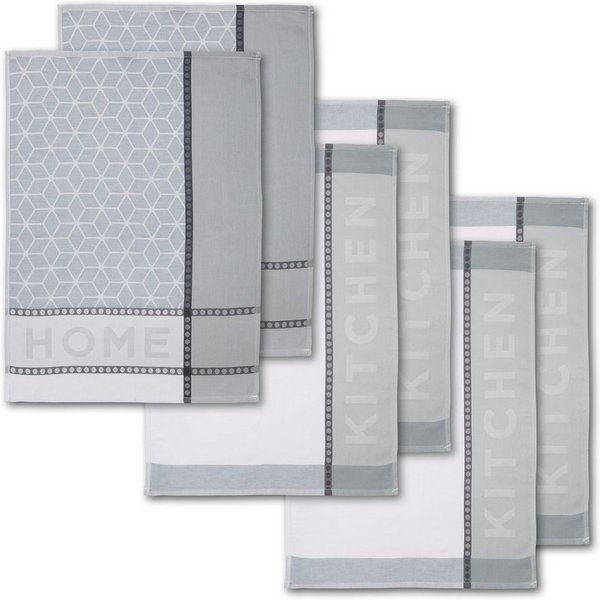 Dyckhoff Geschirrtuch HOME / KITCHEN, Maße je Tuch ca. 50x70 cm, (Set, 6-tlg), mit zwei verschiedenen Motiven