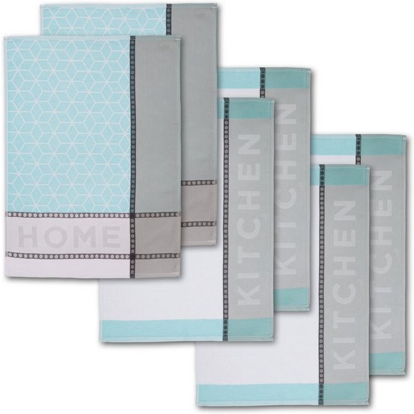 Dyckhoff Geschirrtuch HOME / KITCHEN, Maße je Tuch ca. 50x70 cm, (Set, 6-tlg), mit zwei verschiedenen Motiven
