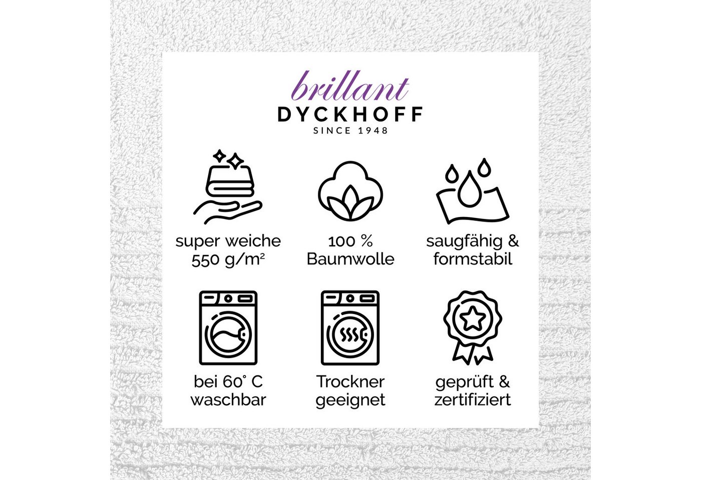 Dyckhoff Waschhandschuh Waschhandschuh-Set BRILLANT 6-tlg., Baumwolle, 550 g/m², Frottier (Packung, 6-St), Baumwolle – Bild 3 von 5