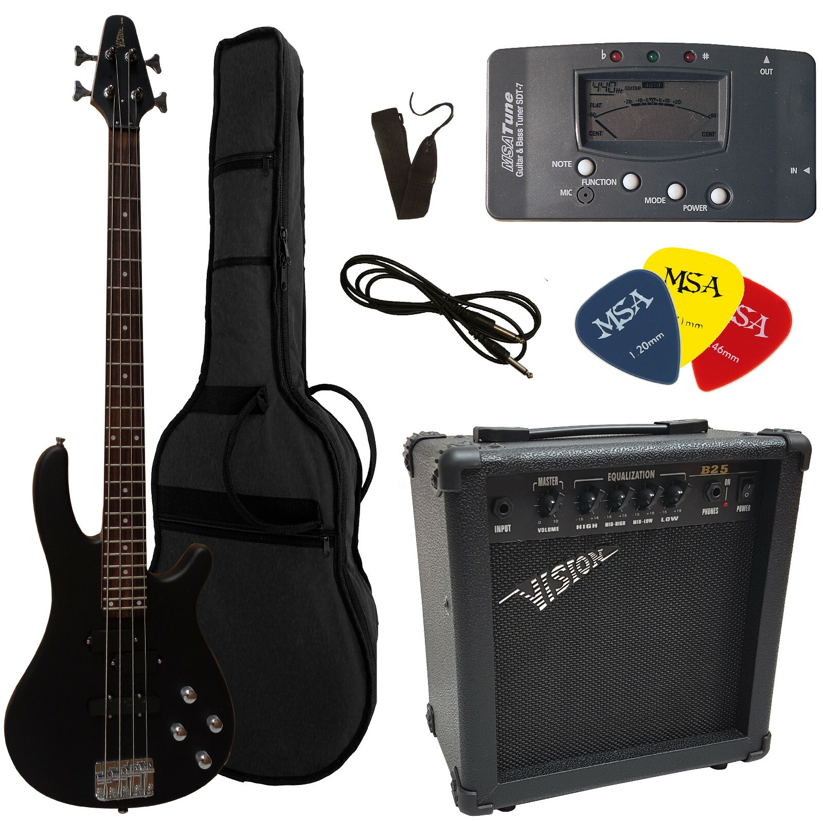 E-Bass JB10 schwarz, mit Set, Verstärker Modell B25,Gigbag, Band ,Stimmgerät