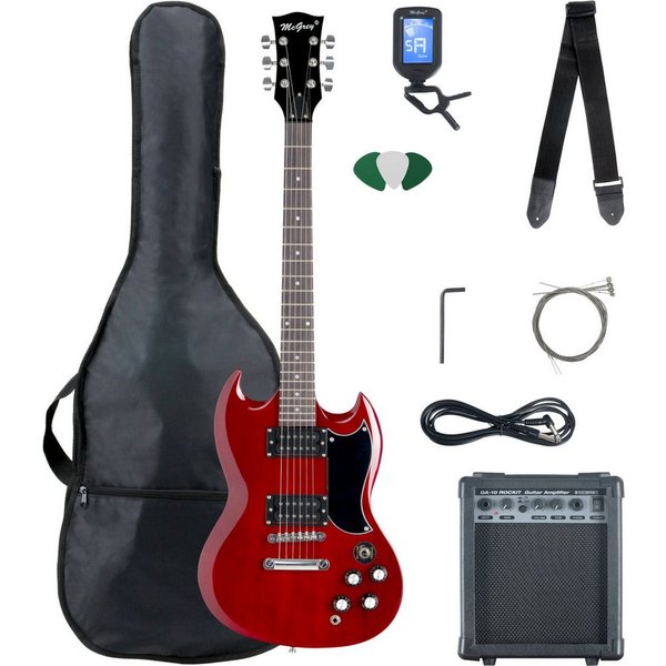 McGrey E-Gitarre McGrey Rockit E-Gitarre Double Cut-Komplettset Cherry Red, Double Cut, Komplettset 4/4, 8-St., inkl. Verstärker, Tasche, Stimmgerät, Plektren, 
