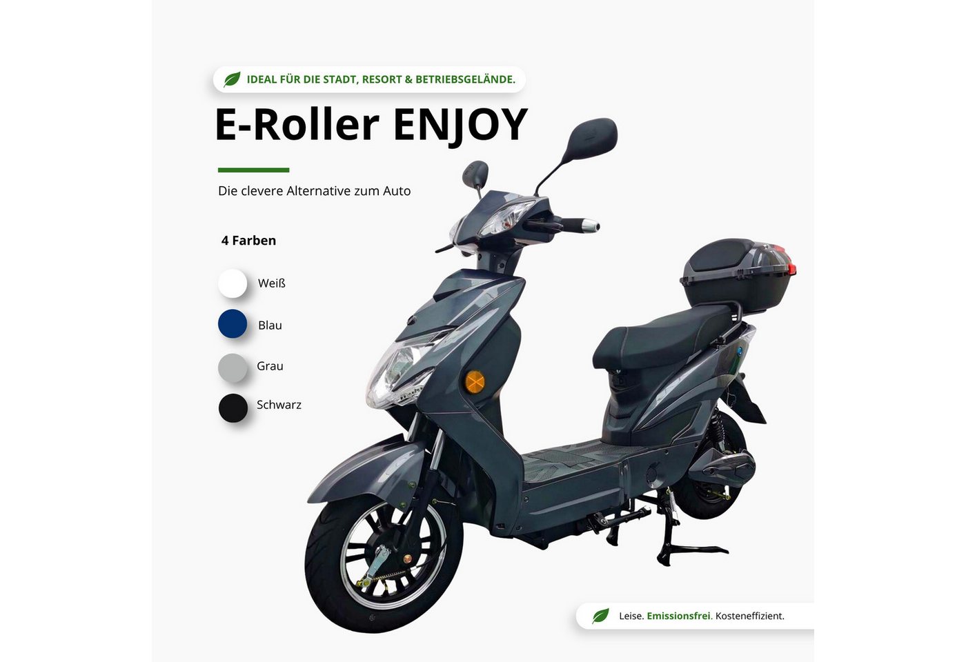 Urban Hopper E-Motorroller Elektro-Roller mit Straßenzulassung in Grau Urban Hopper Enjoy, 1000 W, 45 km/h, Reichweite ca. 75 km mit LED, Scheibenbremsen Inklus – Bild 2 von 5
