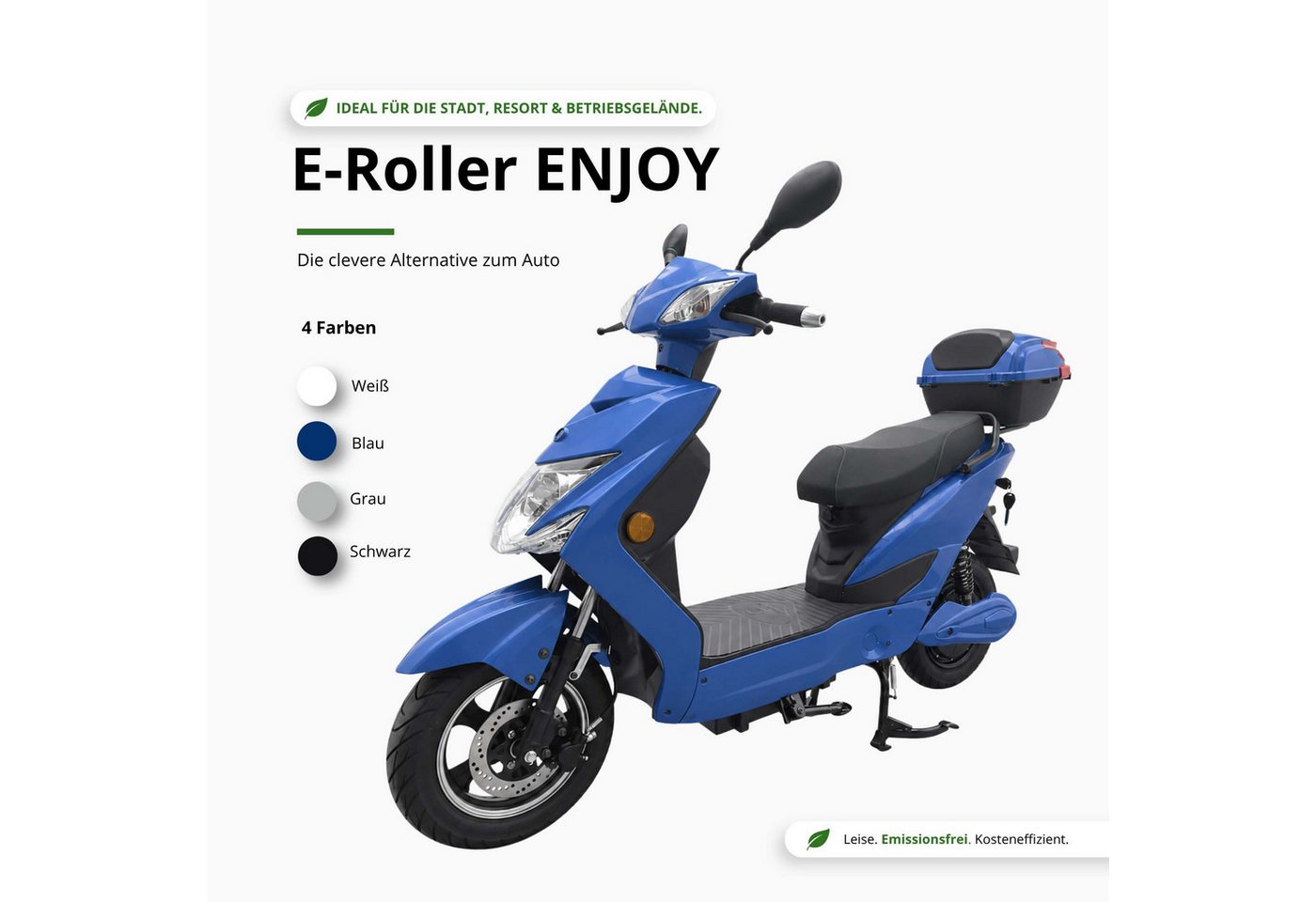 Urban Hopper E-Motorroller Elektro-Roller mit Straßenzulassung in Grau Urban Hopper Enjoy, 1000 W, 25 km/h, Reichweite ca. 75 km mit LED, Scheibenbremsen Inklus – Bild 2 von 5