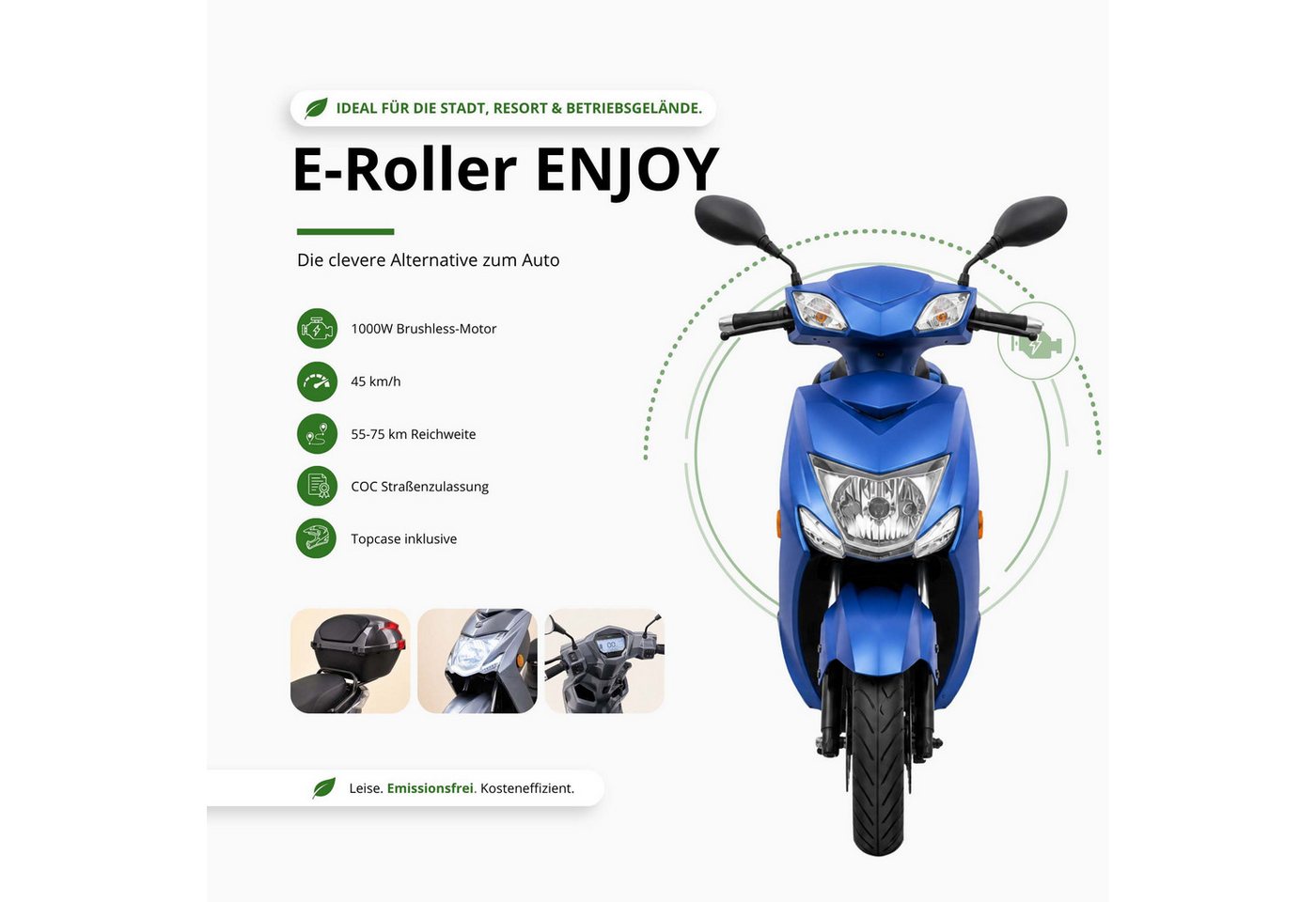 Urban Hopper E-Motorroller Elektro-Roller mit Straßenzulassung in Grau Urban Hopper Enjoy, 1000 W, 25 km/h, Reichweite ca. 75 km mit LED, Scheibenbremsen Inklus – Bild 3 von 5