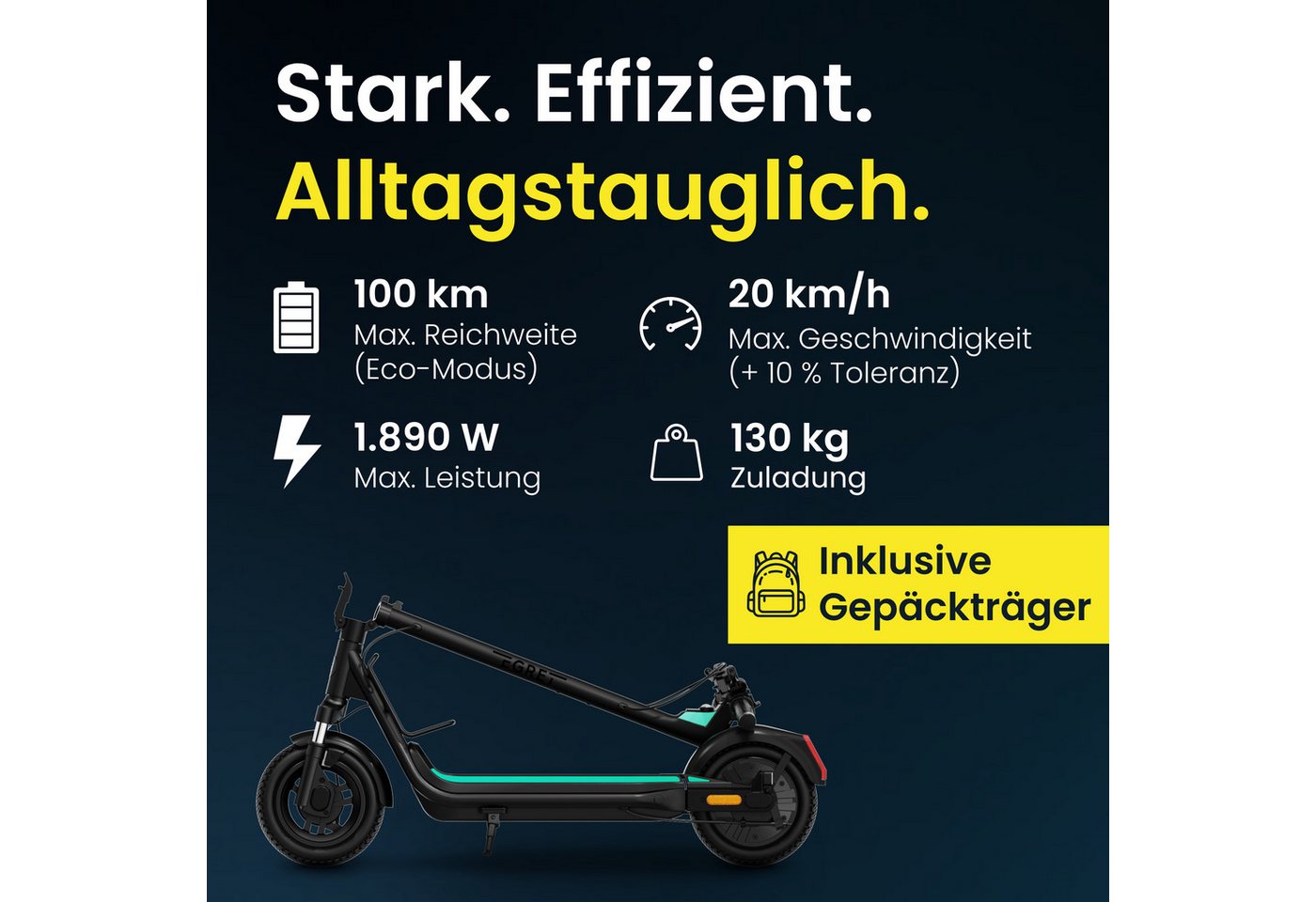 Egret E-Scooter Egret Unit, FEDERUNG, STAURAUM, 100KM Reichweite, 500 W, 20 km/h, mit Straßenzulassung, ≤130kg Traglast, Blinker – Bild 2 von 5