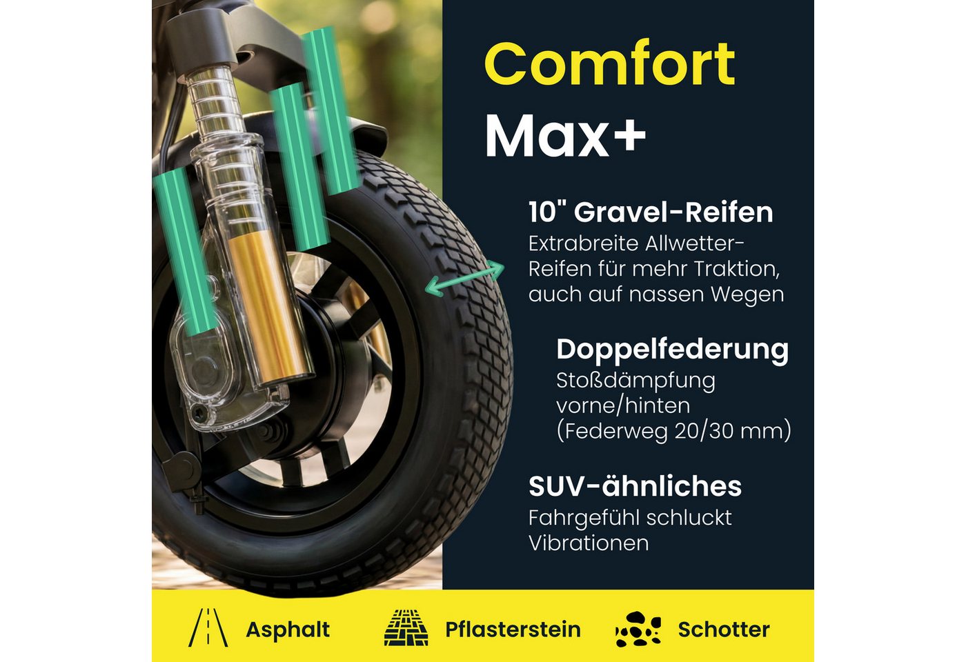 Egret E-Scooter Egret Unit, FEDERUNG, STAURAUM, 100KM Reichweite, 500 W, 20 km/h, mit Straßenzulassung, ≤130kg Traglast, Blinker – Bild 4 von 5