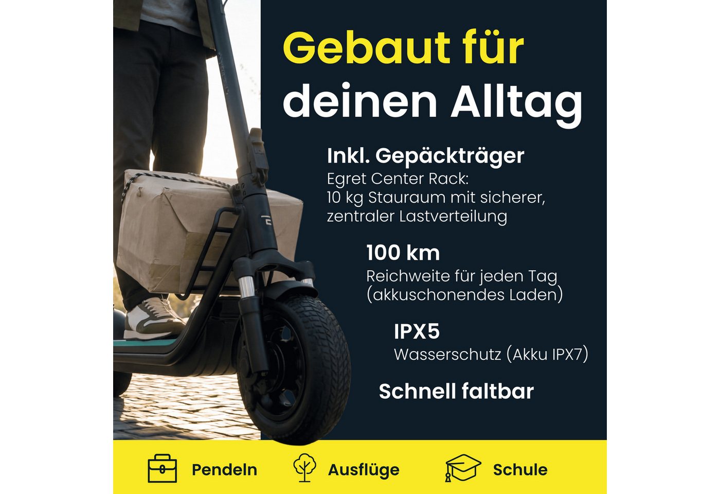 Egret E-Scooter Egret Unit, FEDERUNG, STAURAUM, 100KM Reichweite, 500 W, 20 km/h, mit Straßenzulassung, ≤130kg Traglast, Blinker – Bild 5 von 5