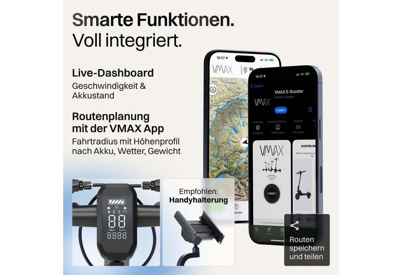 VMAX E-Scooter VMAX VX2 Lite E-Scooter mit Straßenzulassung – bis zu 90 km Reichweite, 500 W – Bild 3 von 5