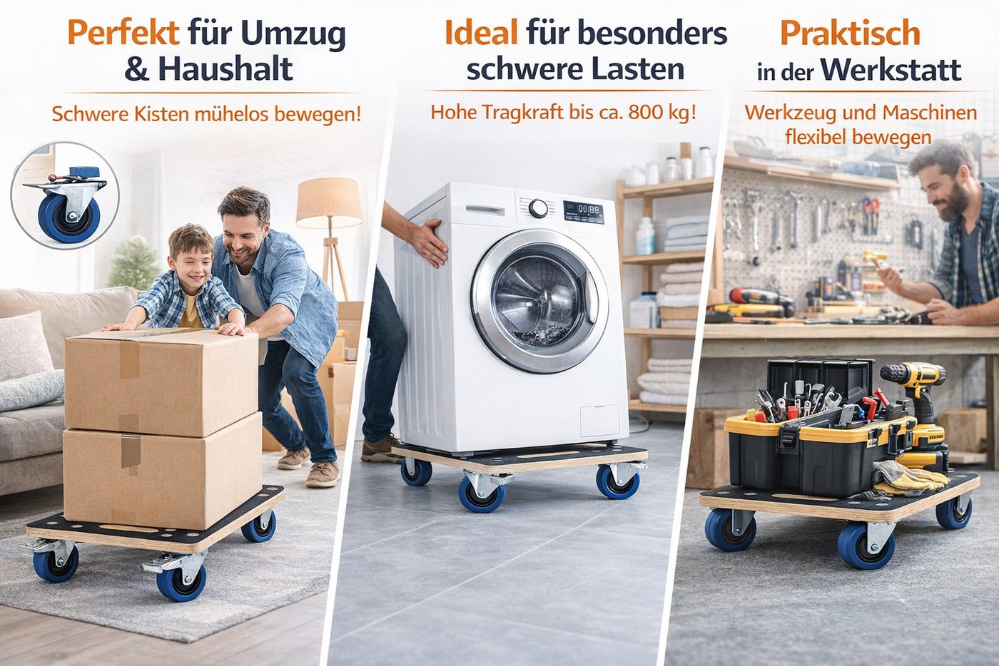 Easy Act GmbH Rollbrett Rollbrett Möbelroller aus Multiplex bis 800 kg, Ideal für Umzug, Werkstatt, Lager und Haushalt – Bild 2 von 3