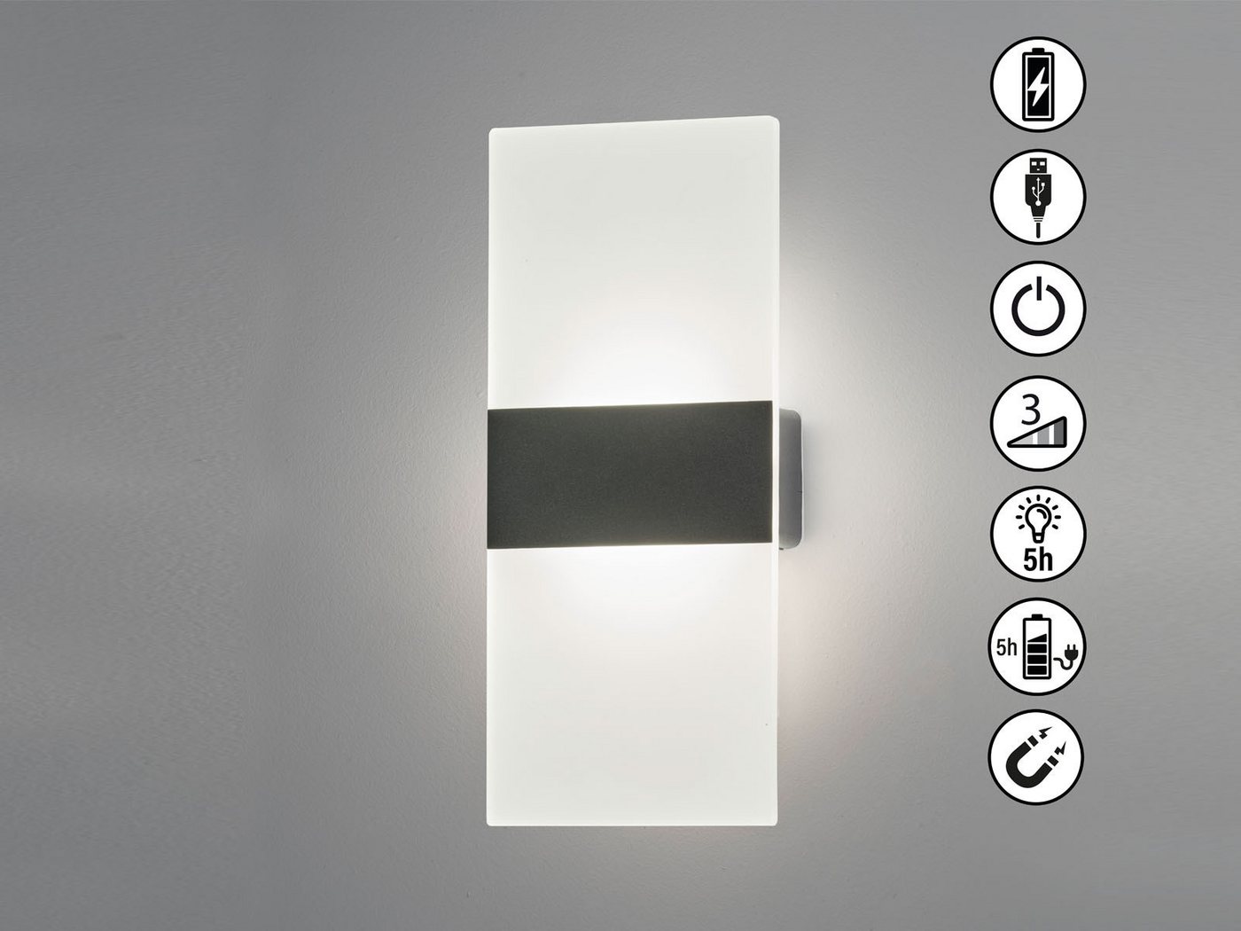 easy! BY FHL LED Wandleuchte, Dimmfunktion, LED fest integriert, Warmweiß, 2er SET kabellose Akku-Lampen Innen, USB aufladbar, Breite 9,5cm – Bild 5 von 5