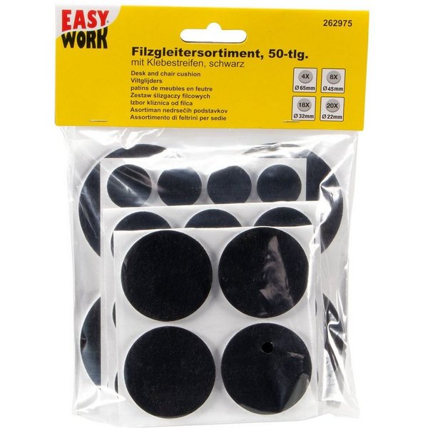 Easy Work Möbelfuß Filzgleiter Sortiment 50 teilig schwarz, (50-St)