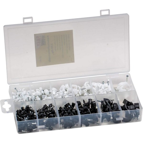 Easy Work Nagelschelle 338 teiliges Kabelschellen Nagelschellen Sortiment schwarz weiss, 338-St.