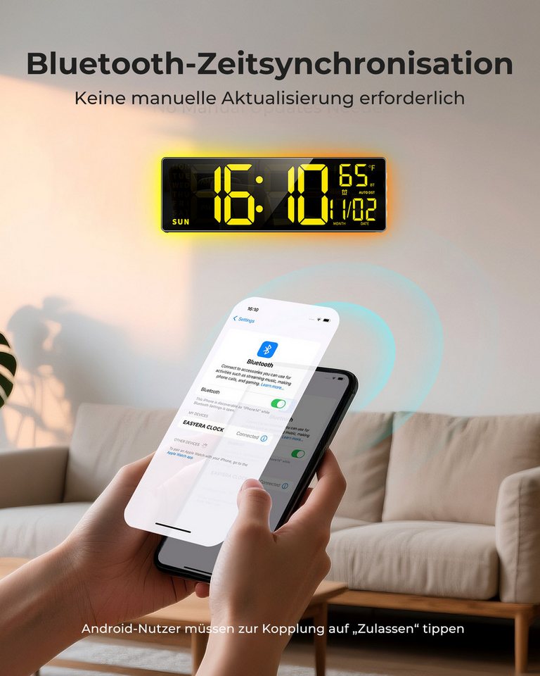 EASYERA Wanduhr 16,5 Zoll RGB Digitale Wanduhr Extra großes LED-Display mit Bluetooth (11 RGB-Modi, Fernbedienung, Dual-Alarm, Auto DST) – Bild 3 von 5