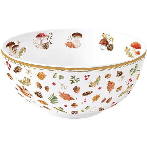 EasyLife Müslischüssel Autumn Breeze, Porzellan, Spülmaschinengeeignet, Weiß, Herbst, Blätter, Eichhörnchen, H: 7cm