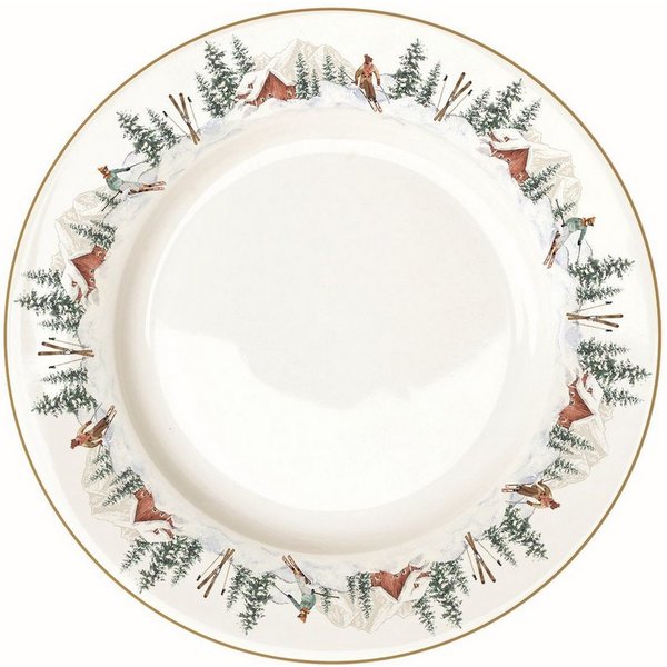 EasyLife Speiseteller Chalet, Höhe: 2.5cm, Farbe: Weiß, Motiv: Wintersport, Skifahren, Schnee