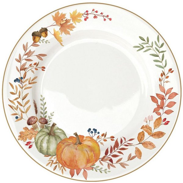 EasyLife Speiseteller Harvest, Spülmaschinengeeignet, Mehrfarbig, Kürbis, Blätter + Karos, ⌀ 26.5cm