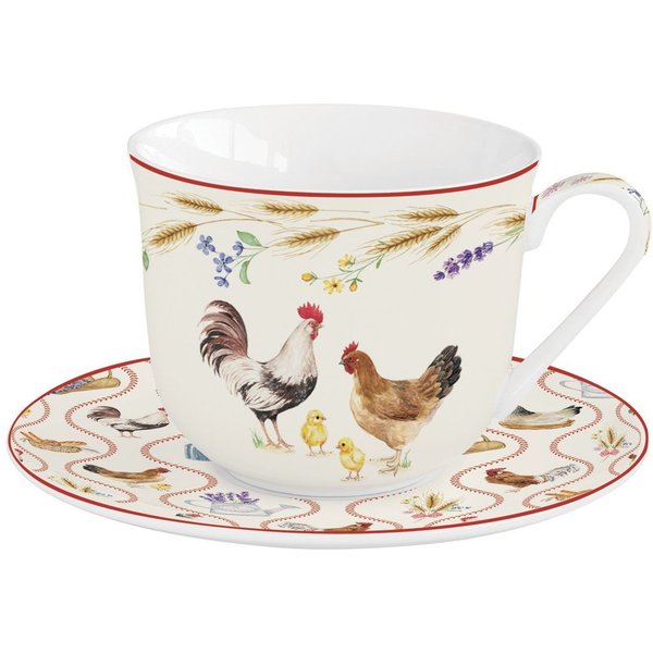 EasyLife Tasse Country Life, Porzellan, Spülmaschinengeeignet, Mehrfarbig, Hühner, H: 9.5cm