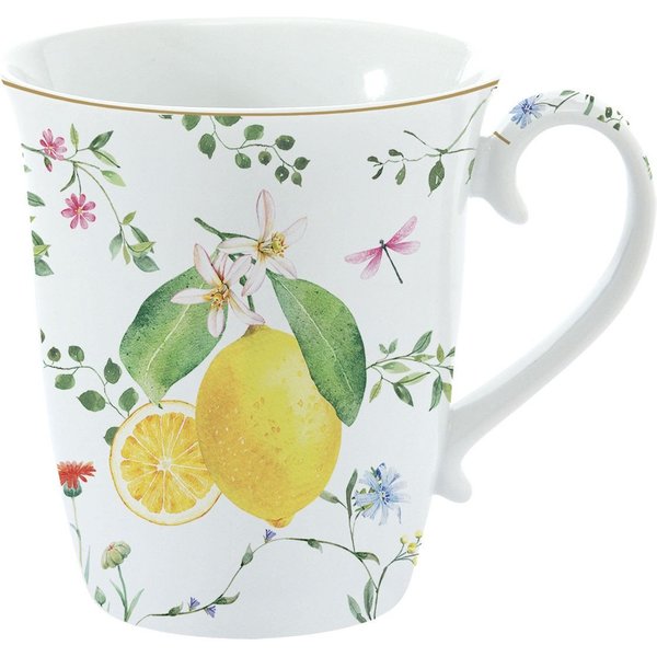 EasyLife Tasse Fleurs et Citrons, Porzellan, Spülmaschinengeeignet, Mehrfarbig, Zitronen, H: 9.5cm