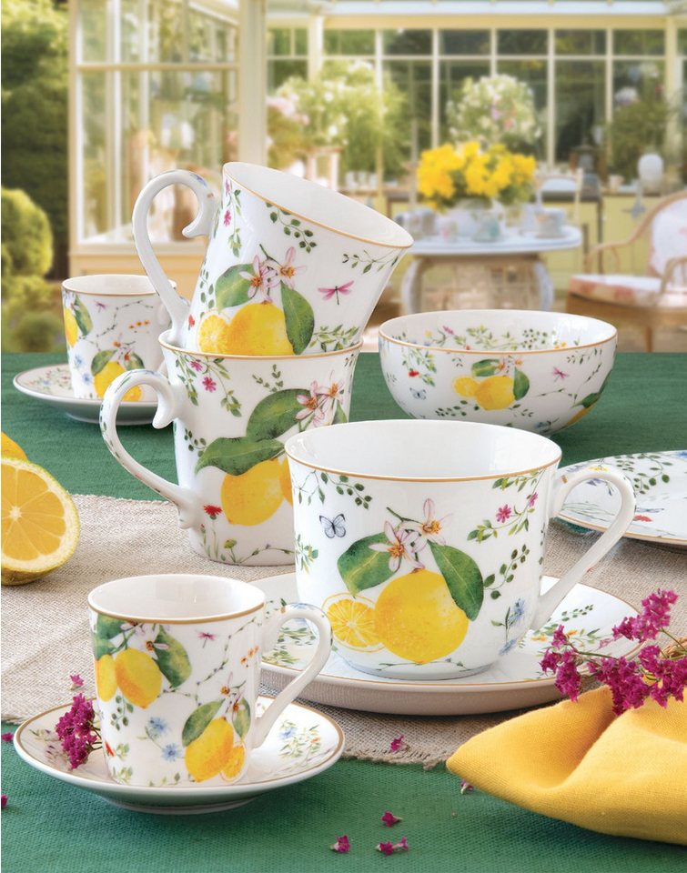 EasyLife Tasse Fleurs et Citrons, Porzellan, Spülmaschinengeeignet, Mehrfarbig, Zitronen, H: 9.5cm – Bild 4 von 5