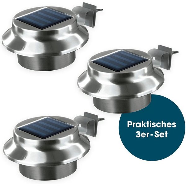 EASYmaxx Dachrinnenleuchten Solar-Leuchte Dachrinne, 3-er Set, Edelstahl, Außenbeleuchtung, Kabellos, Beleuchtung