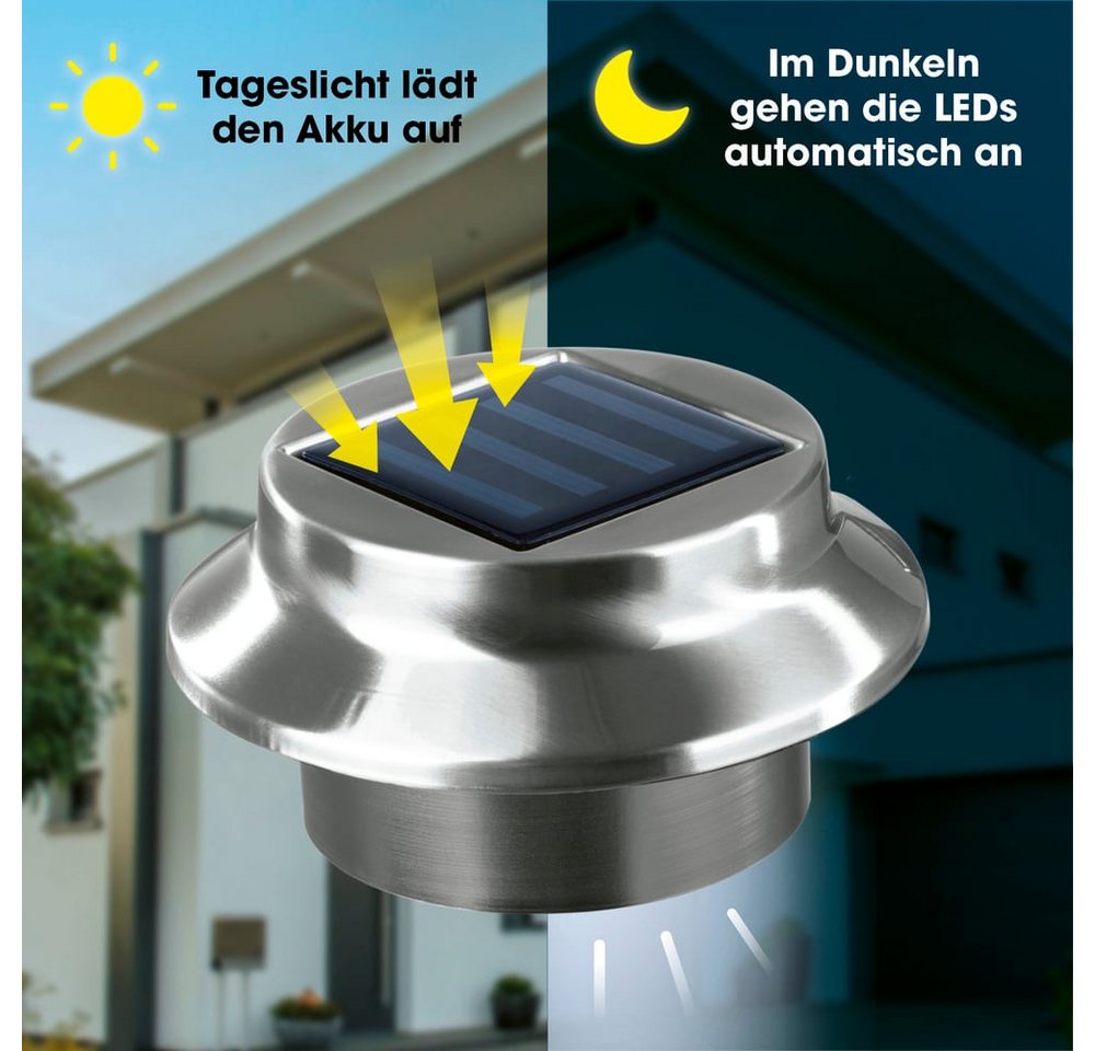 EASYmaxx Dachrinnenleuchten Solar-Leuchte Dachrinne, 3-er Set, Edelstahl, Außenbeleuchtung, Kabellos, Beleuchtung – Bild 4 von 5