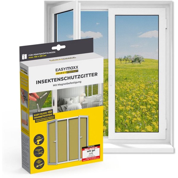 EASYmaxx Insektenschutz-Fensterrahmen Fliegengitter für Fenster mit Magic Click 150 x 130 cm, (1-St), Moskitonetz zuschneidbar, Einfache Montage mit 12 Magneten