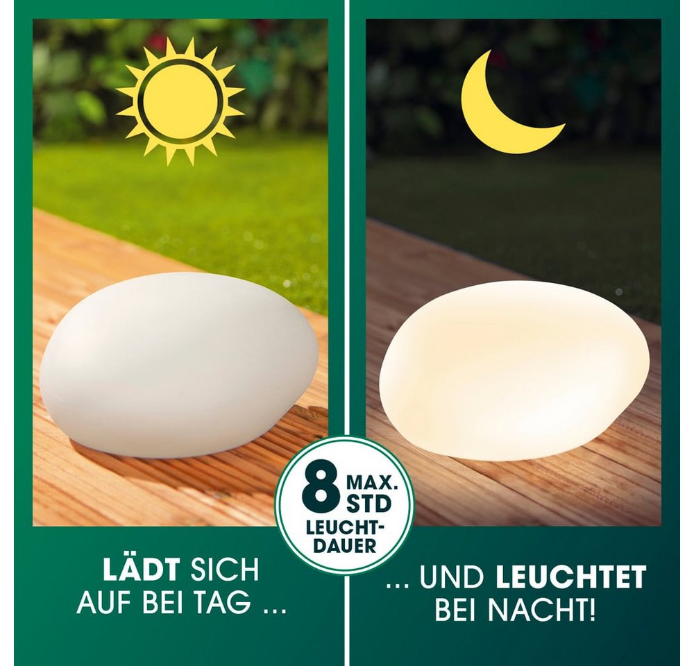 EASYmaxx LED Solarleuchte Deko-Stein Gartenleuchte, Stein Form, Farbwechel für Garten, Terrasse, Balkon – Bild 2 von 5