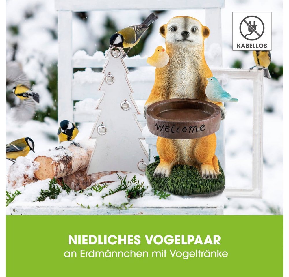 EASYmaxx LED Solarleuchte Erdmännchen als Vogeltränke, Erdmännchen Vogeltränke, Kabellos mit automatischem Tageslichtsensor – Bild 4 von 5