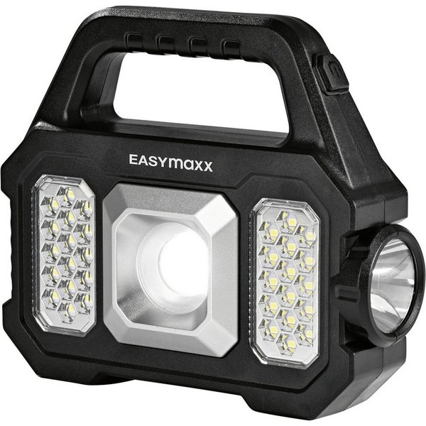 EASYmaxx LED Taschenlampe Solar-Arbeitsleuchte 3 in 1: COB-Strahler, dimmbares Seitenlicht, Aufladen durch Solarpanel oder per USB-Anschluss