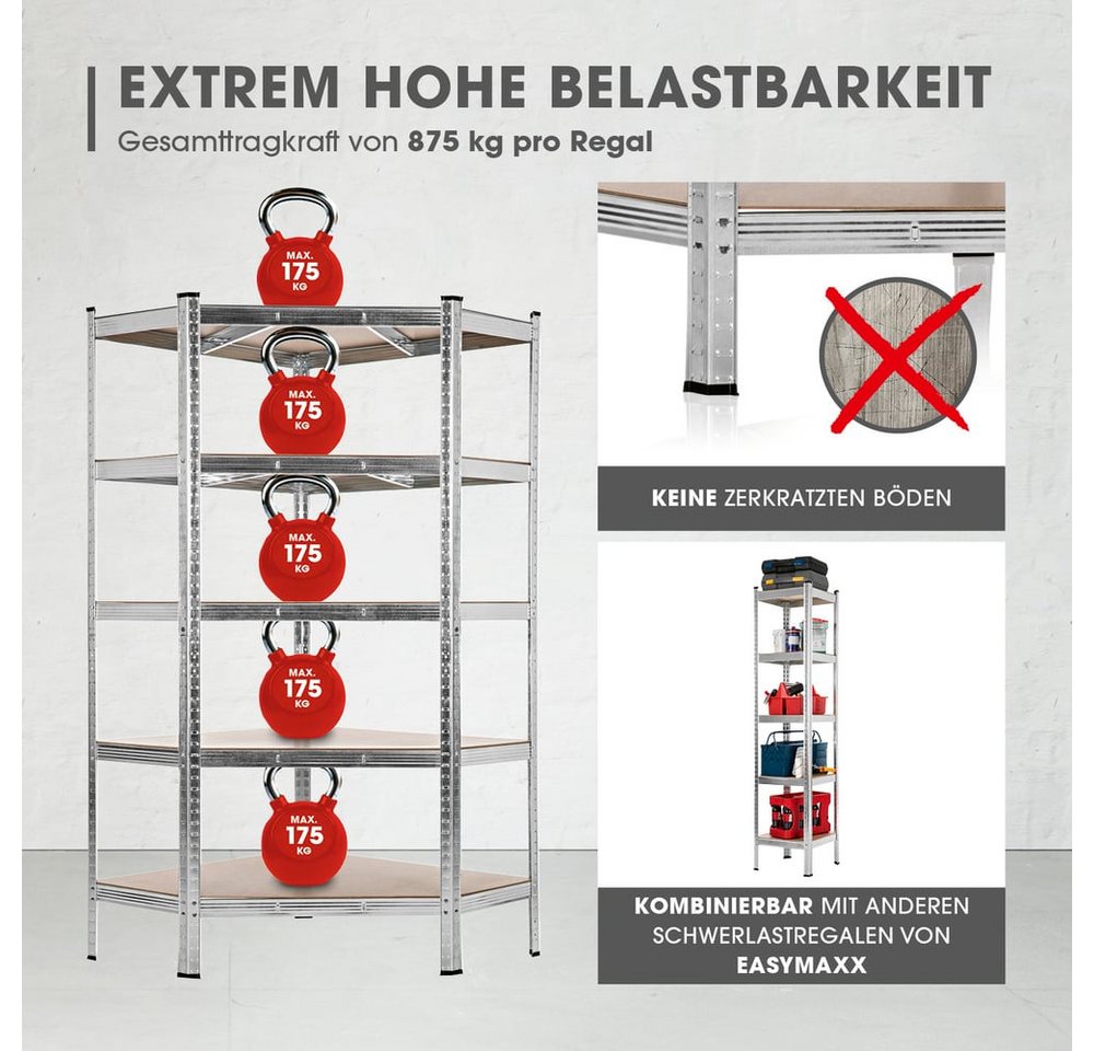 EASYmaxx Schwerlastregal 180x90x40 cm, Eckregal & 2 Lagerregal, 3-tlg., 175 kg pro Ebene, Regal und Werkbank, Kellerregal, Lagerregal – Bild 3 von 5