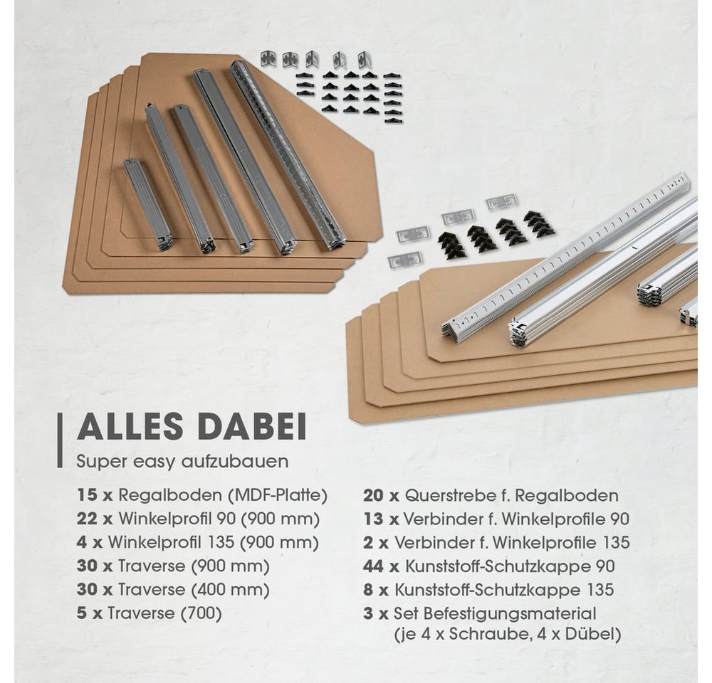 EASYmaxx Schwerlastregal 180x90x40 cm, Eckregal & 2 Lagerregal, 3-tlg., 175 kg pro Ebene, Regal und Werkbank, Kellerregal, Lagerregal – Bild 5 von 5