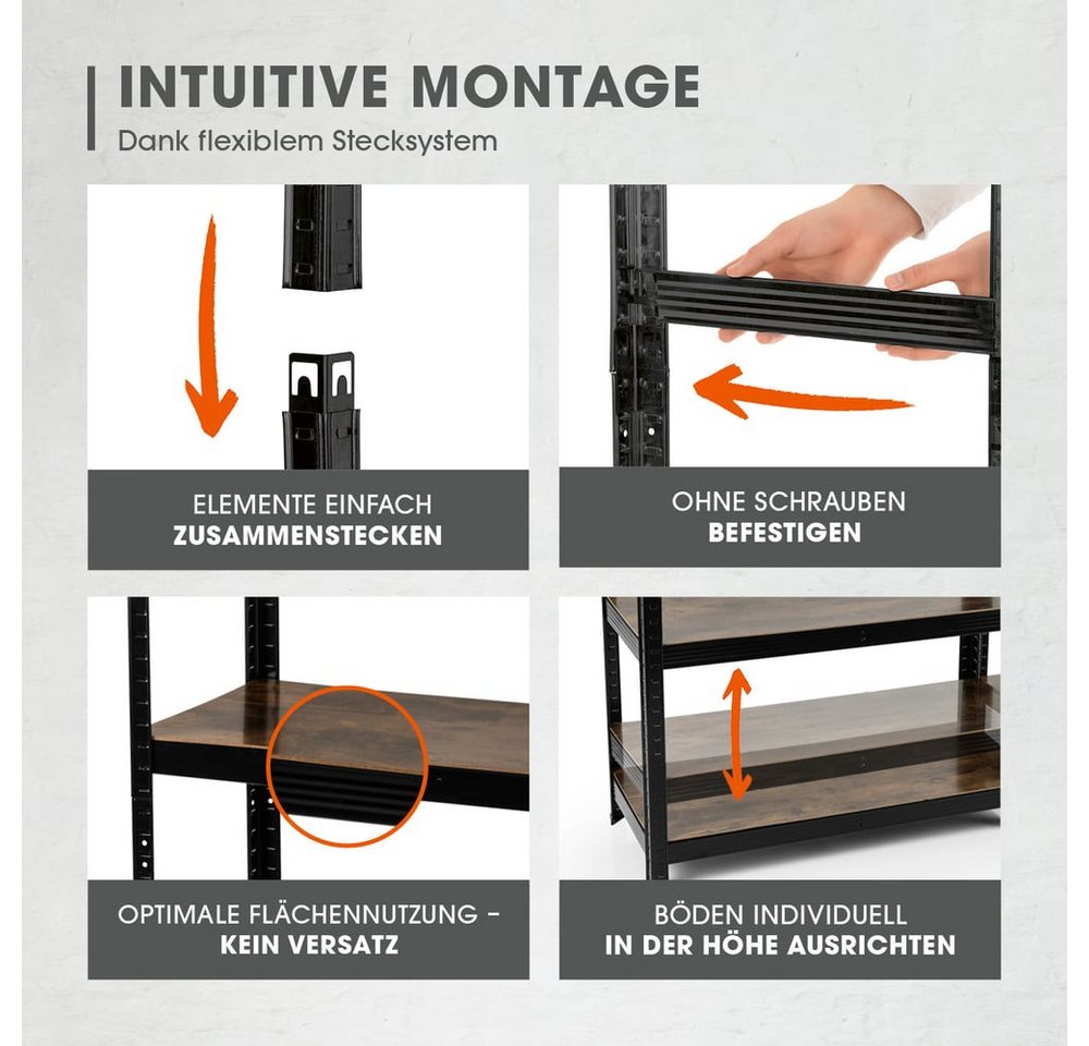 EASYmaxx Schwerlastregal 180x90x40 cm, 875 kg Traglast, 175 kg pro Ebene, 1-tlg., Regal und Werkbank, Kellerregal Lagerregal, 5 verstellbare Ablagen – Bild 4 von 5
